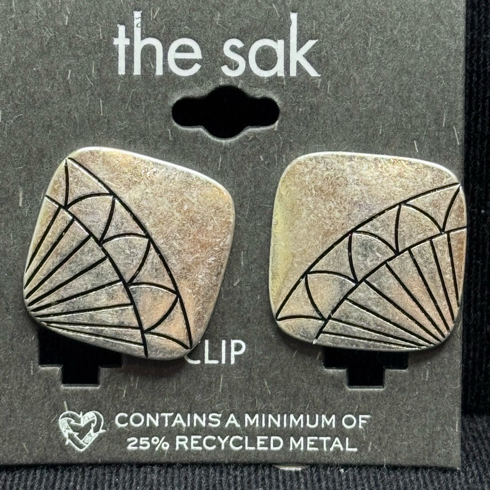 The Silver Tone Geometric Clip Earrings 1 inch approx